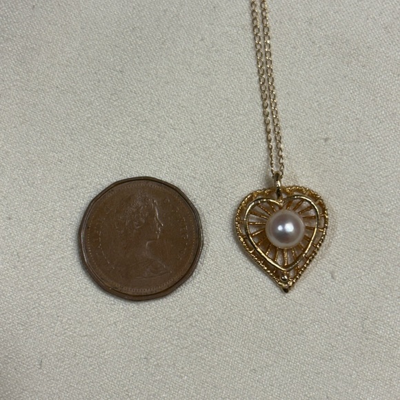 Vintage 14k Gold Heart Basket Pearl Necklace - Picture 4 of 6